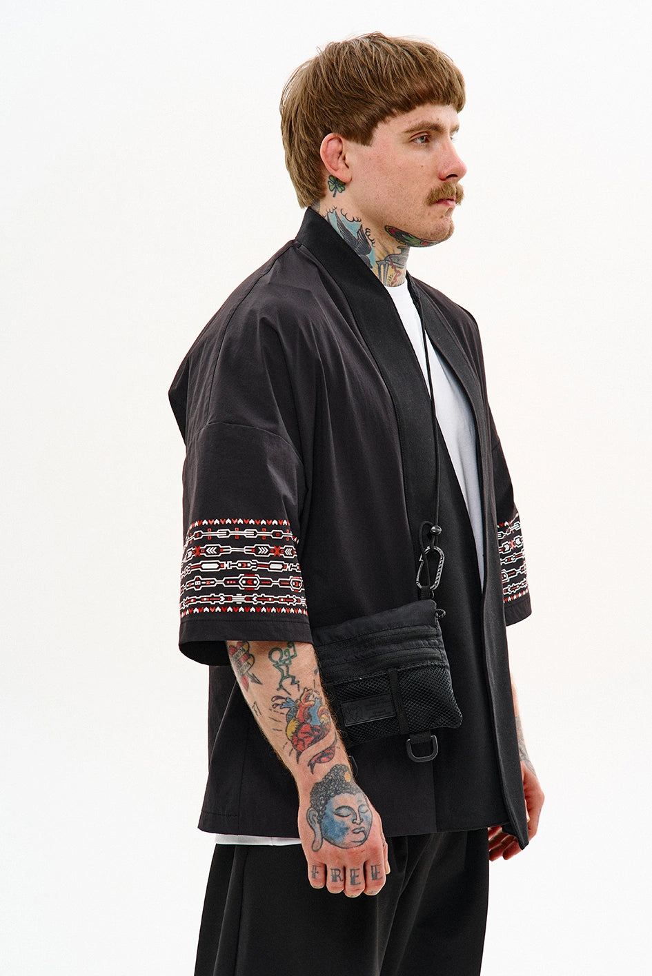 Nylon kimono with ethnic prints “Hatori”