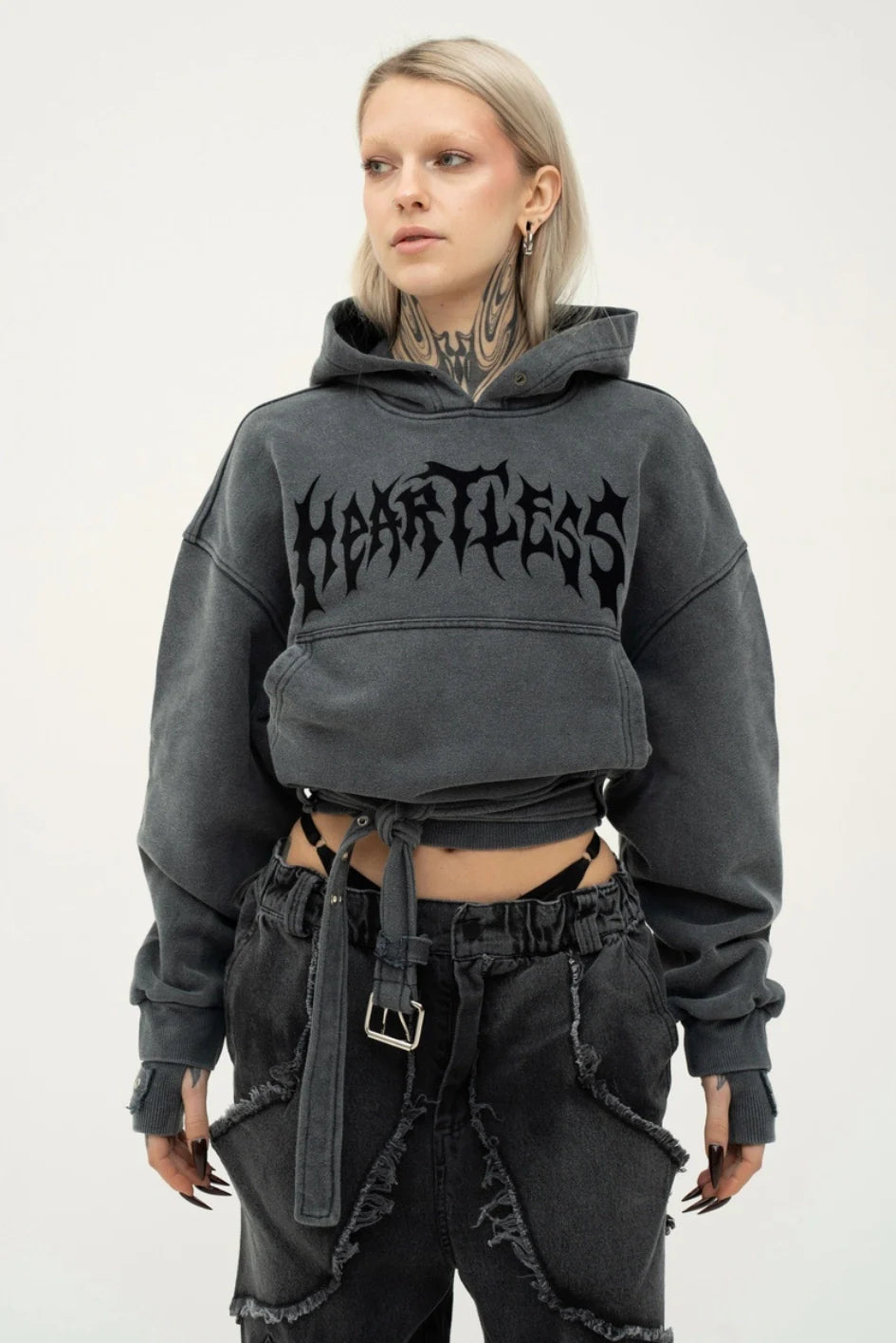 Boiled hoodie with belt "Heartless"