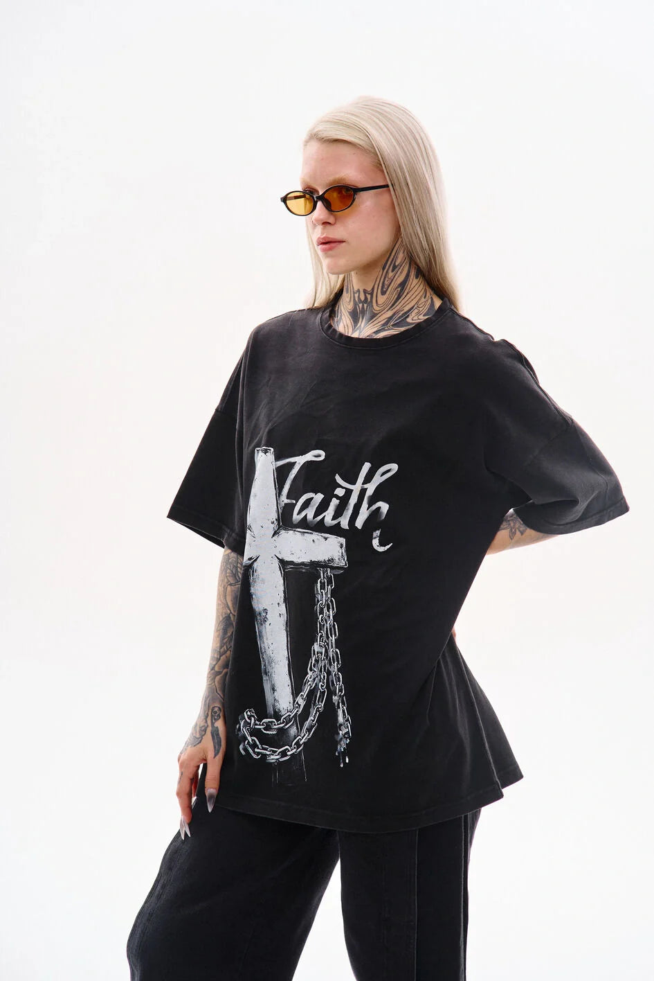 Oversized T-shirt with a washed effect "Christ"
